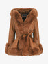 Manteau évasé en simili et fourrure synthétique - Camel - 1