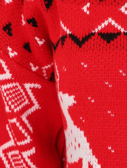 Pull à motif fantaisie noël à col rond - Rouge - 3