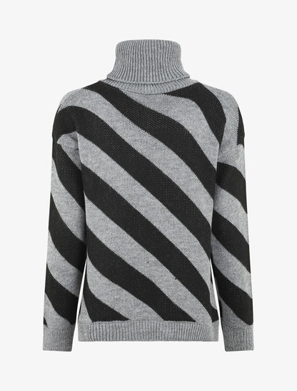 Pull col roulé rayé - Gris - 2