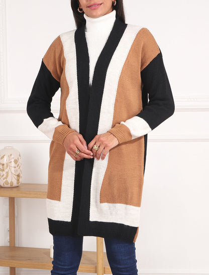 Gilet long rayé - Noir - 4