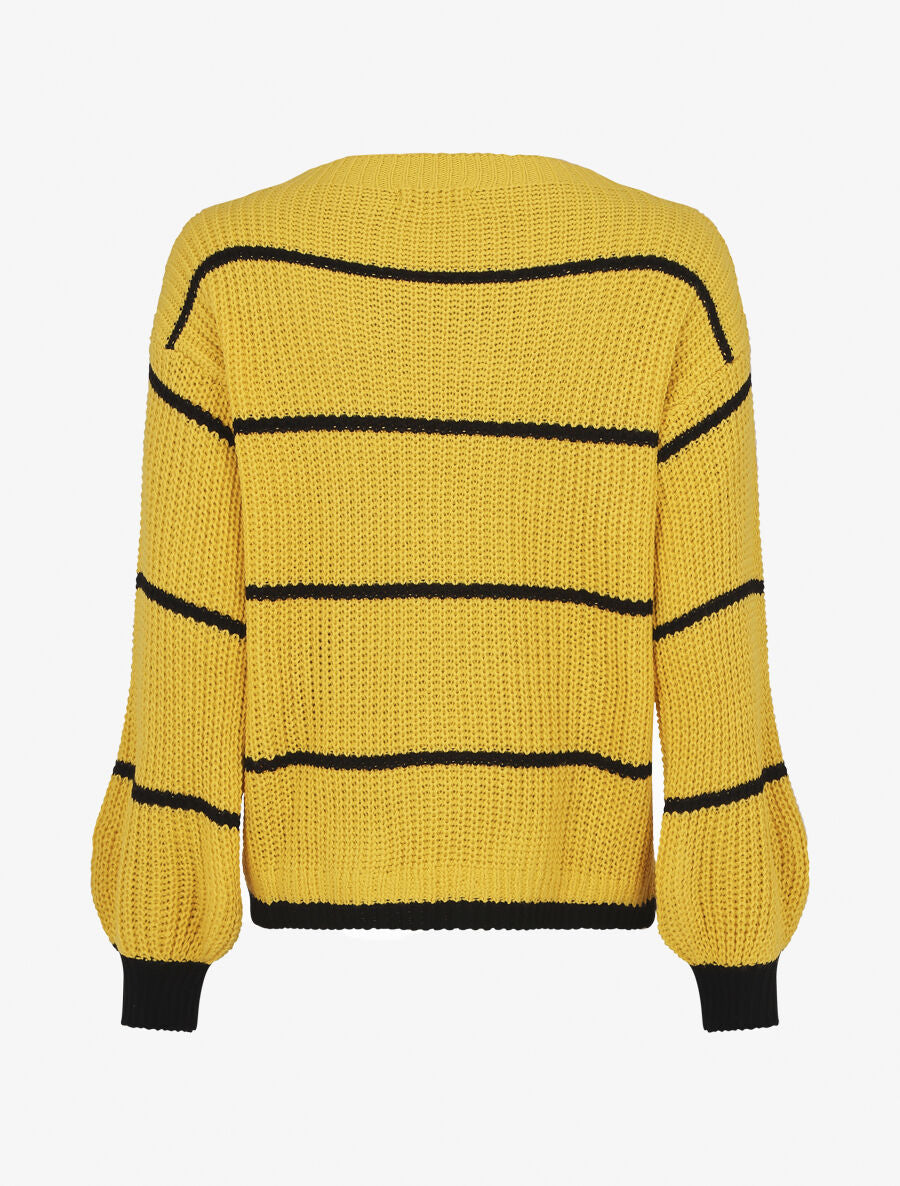 Pull en maille à imprimé rayures - Jaune moutarde - 2