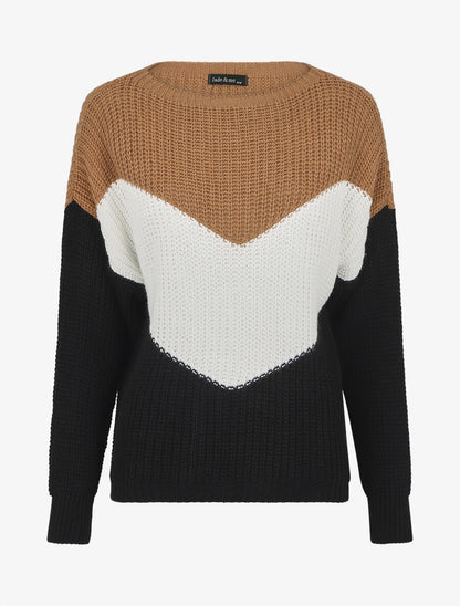 Pull droit à motif V - Camel - 1