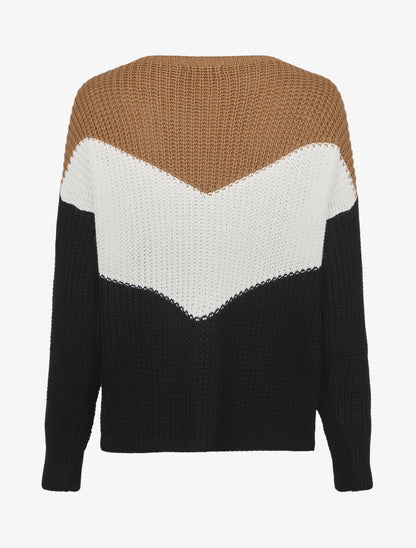 Pull droit à motif V - Camel - 2