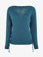 Pull droit uni à liens - Bleu canard - 1