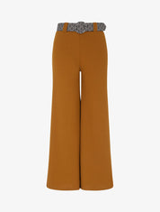 Pantalon ample à taille haute et ceinture stylisée - Camel - 1