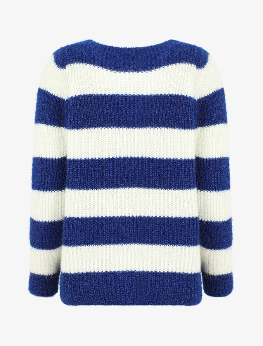 Pull duveteux à rayures et col V - Bleu roi - 2