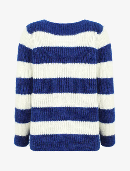 Pull duveteux à rayures et col V - Bleu roi - 2