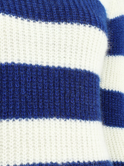 Pull duveteux à rayures et col V - Bleu roi - 3