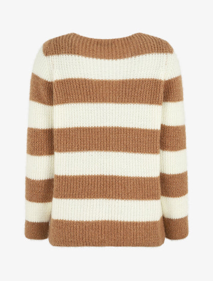Pull duveteux à rayures et col V - Camel - 2