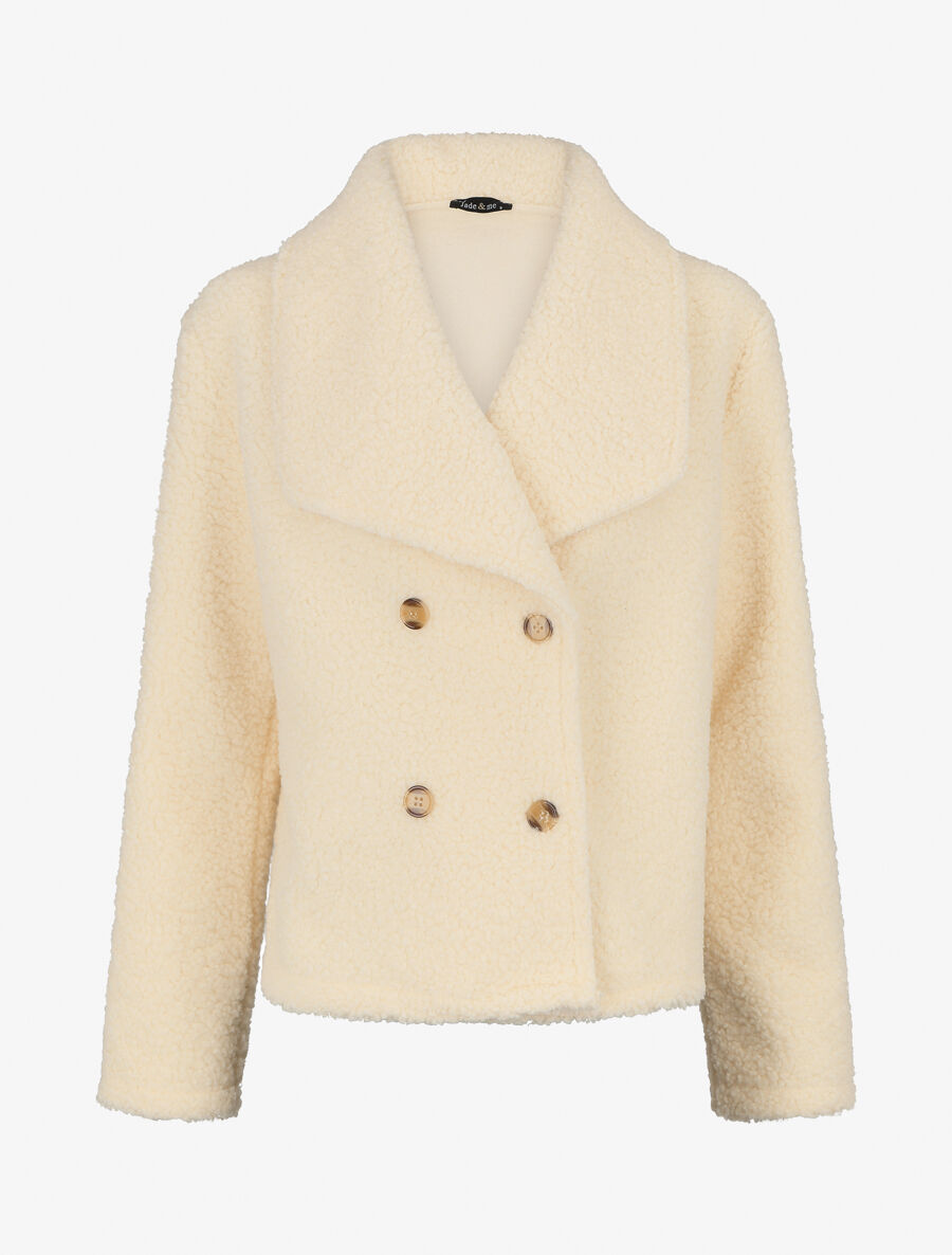 Manteau court en maille bouclette - Écru - 3
