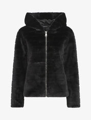 Manteau à capuche en fourrure synthétique - Noir - 1