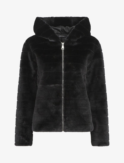Manteau à capuche en fourrure synthétique - Noir - 1