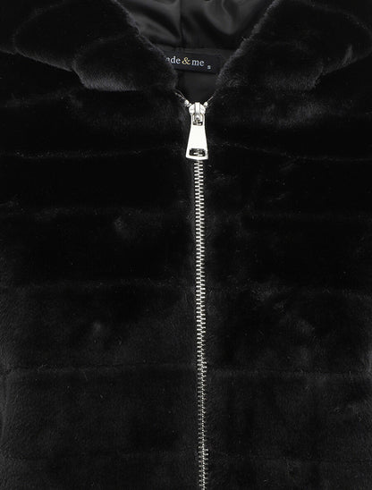Manteau à capuche en fourrure synthétique - Noir - 3