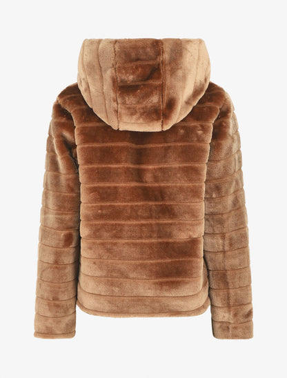 Manteau à capuche en fourrure synthétique - Camel - 2