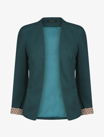 Blazer uni à revers imprimé alphabet - Bleu canard - 1