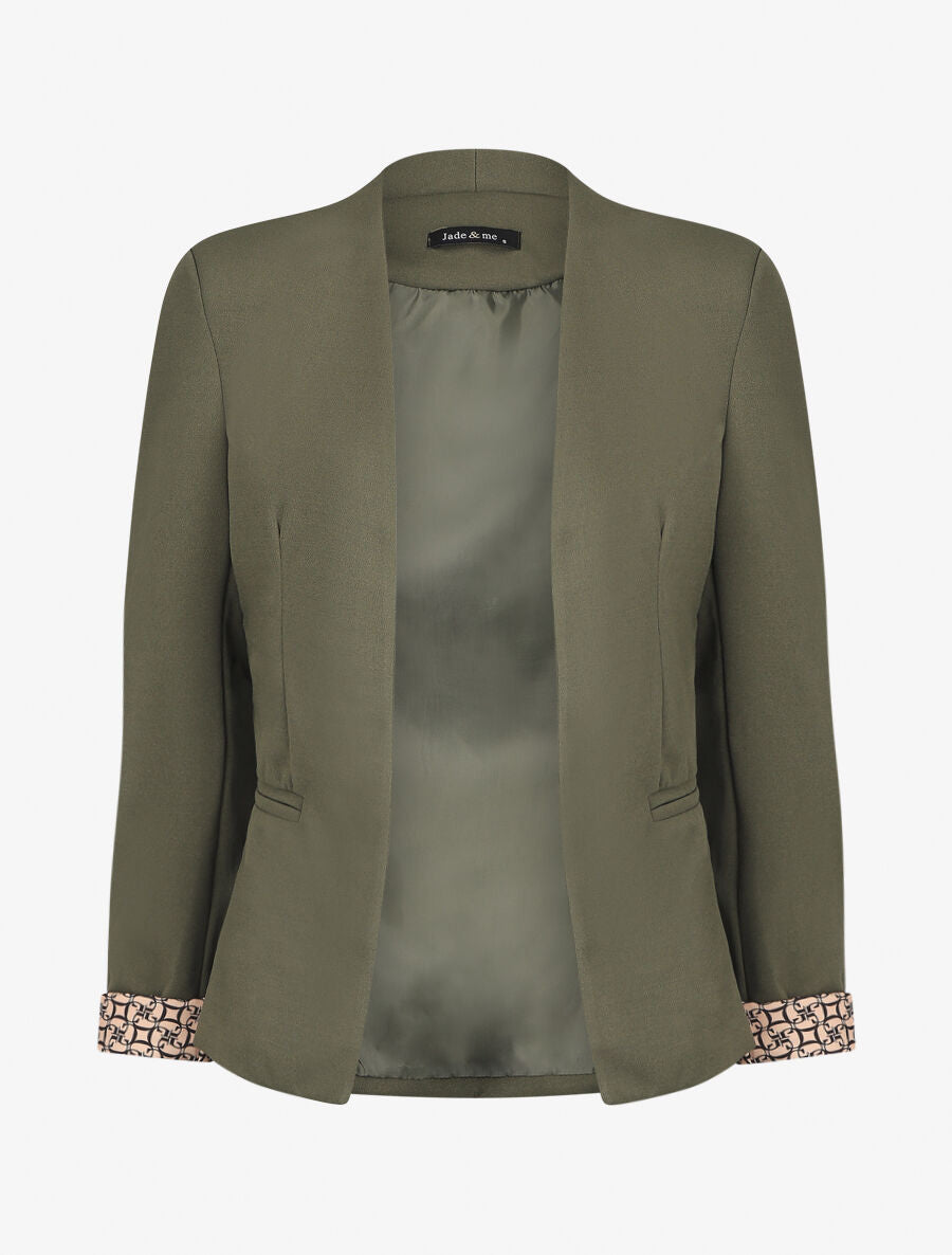 Blazer uni à revers imprimé alphabet - Kaki - 4