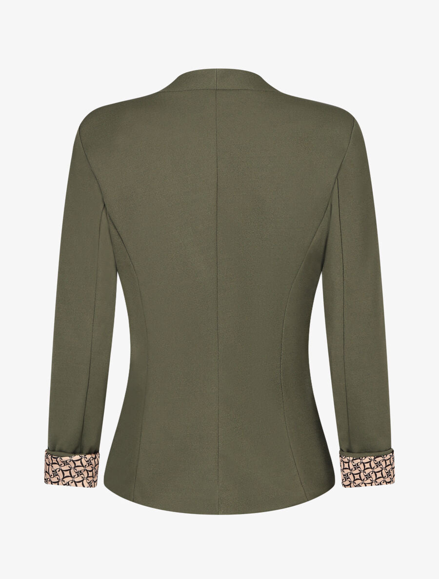Blazer uni à revers imprimé alphabet - Kaki - 2
