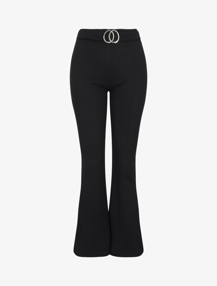 Pantalon flare extra long à boucle métallique - Noir - 1