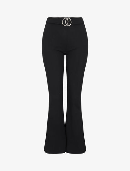 Pantalon flare extra long à boucle métallique - Noir - 1