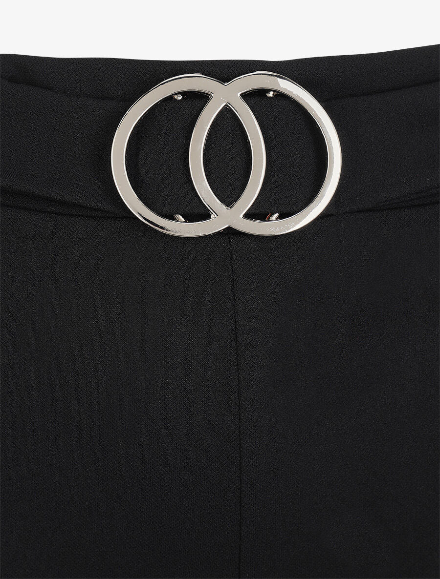 Pantalon flare extra long à boucle métallique - Noir - 3