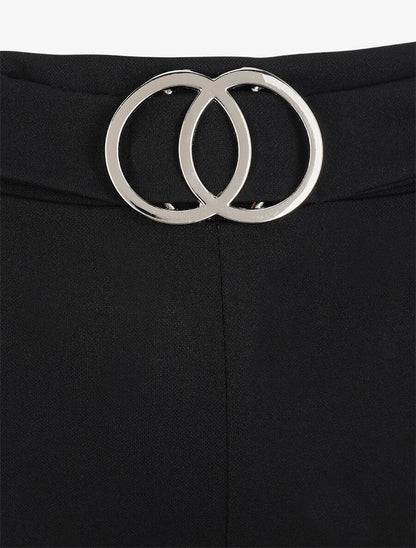 Pantalon flare extra long à boucle métallique - Noir - 3