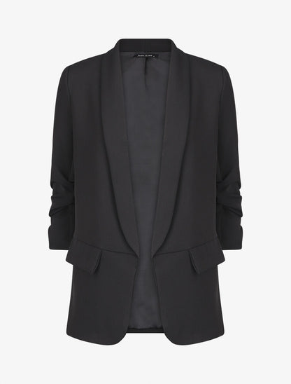 Blazer droit uni manches 3/4 froncées - Noir - 1