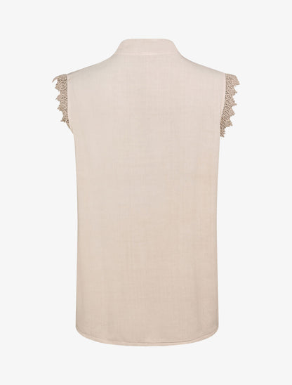 Top fluide à mancherons en crochet - Beige - 2