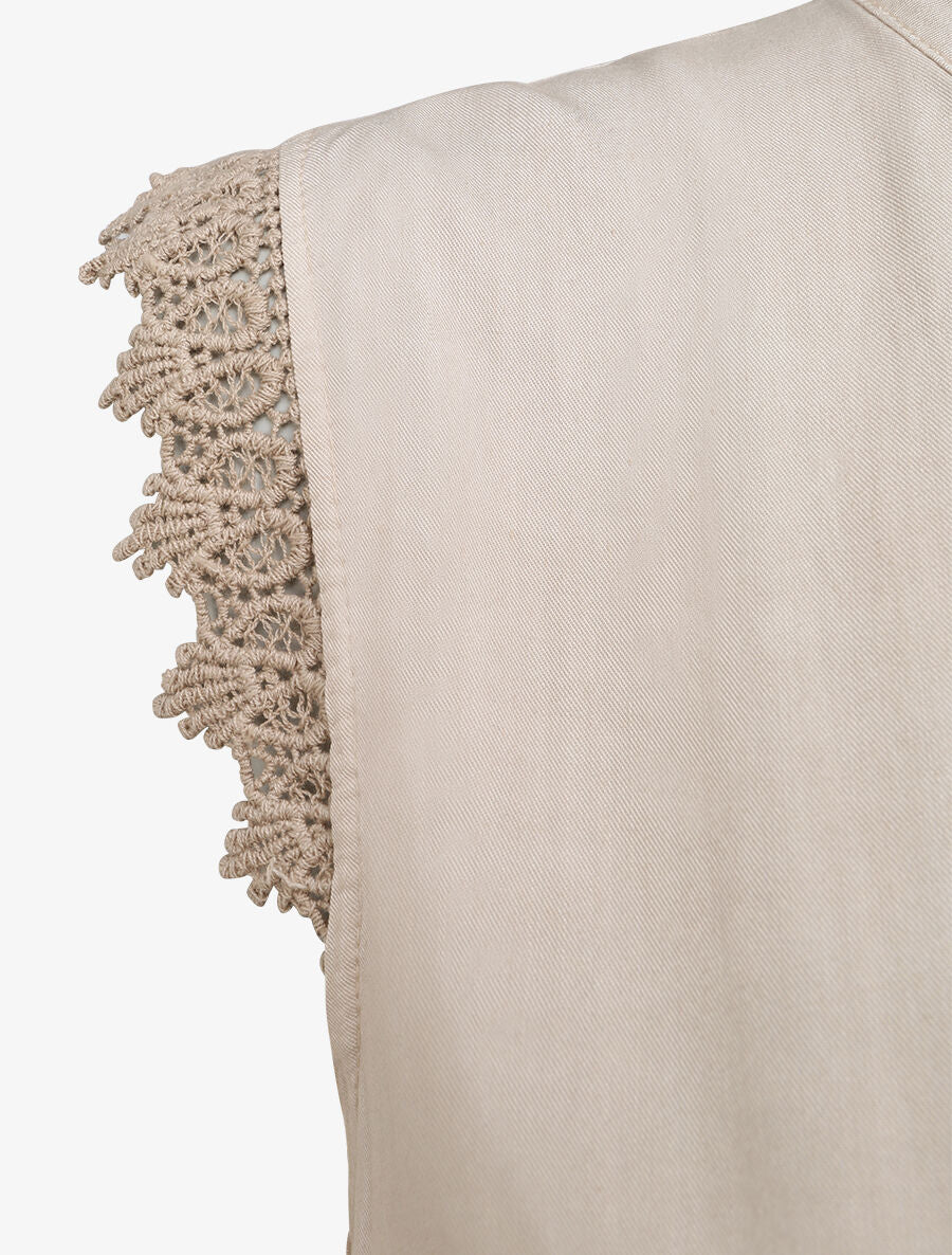 Top fluide à mancherons en crochet - Beige - 3