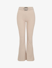 Pantalon flare extra long à boucle métallique - Beige - 1