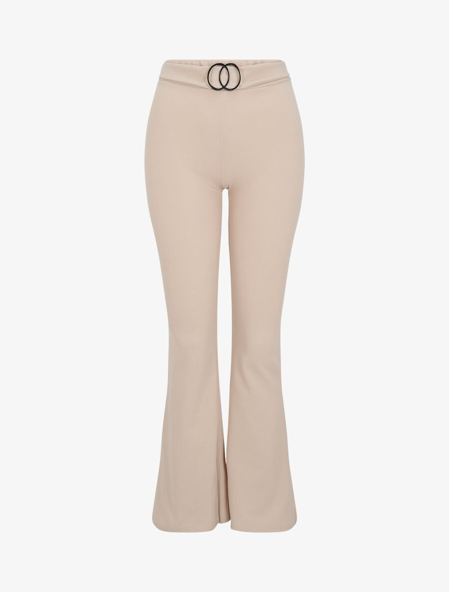 Pantalon flare extra long à boucle métallique - Beige - 1