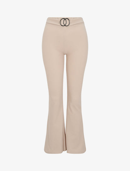 Pantalon flare extra long à boucle métallique - Beige - 1