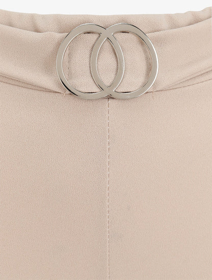 Pantalon flare extra long à boucle métallique - Beige - 3