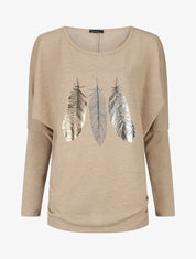 Pull fin à imprimé plumes irisées - Beige - 1