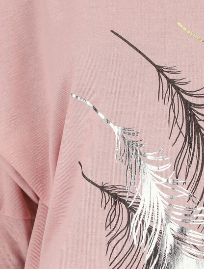 Pull fin à imprimé 4 plumes irisées - Rose - 3