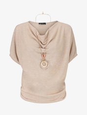 Pull fin manches courtes à col bénitier - Beige - 5