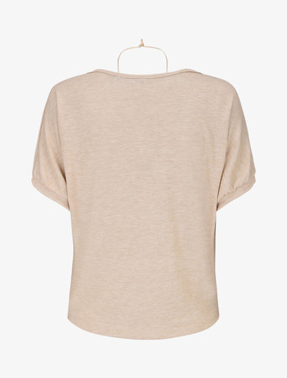 Pull fin manches courtes à col bénitier - Beige - 2
