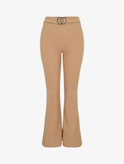 Pantalon flare extra long à boucle métallique - Camel - 1
