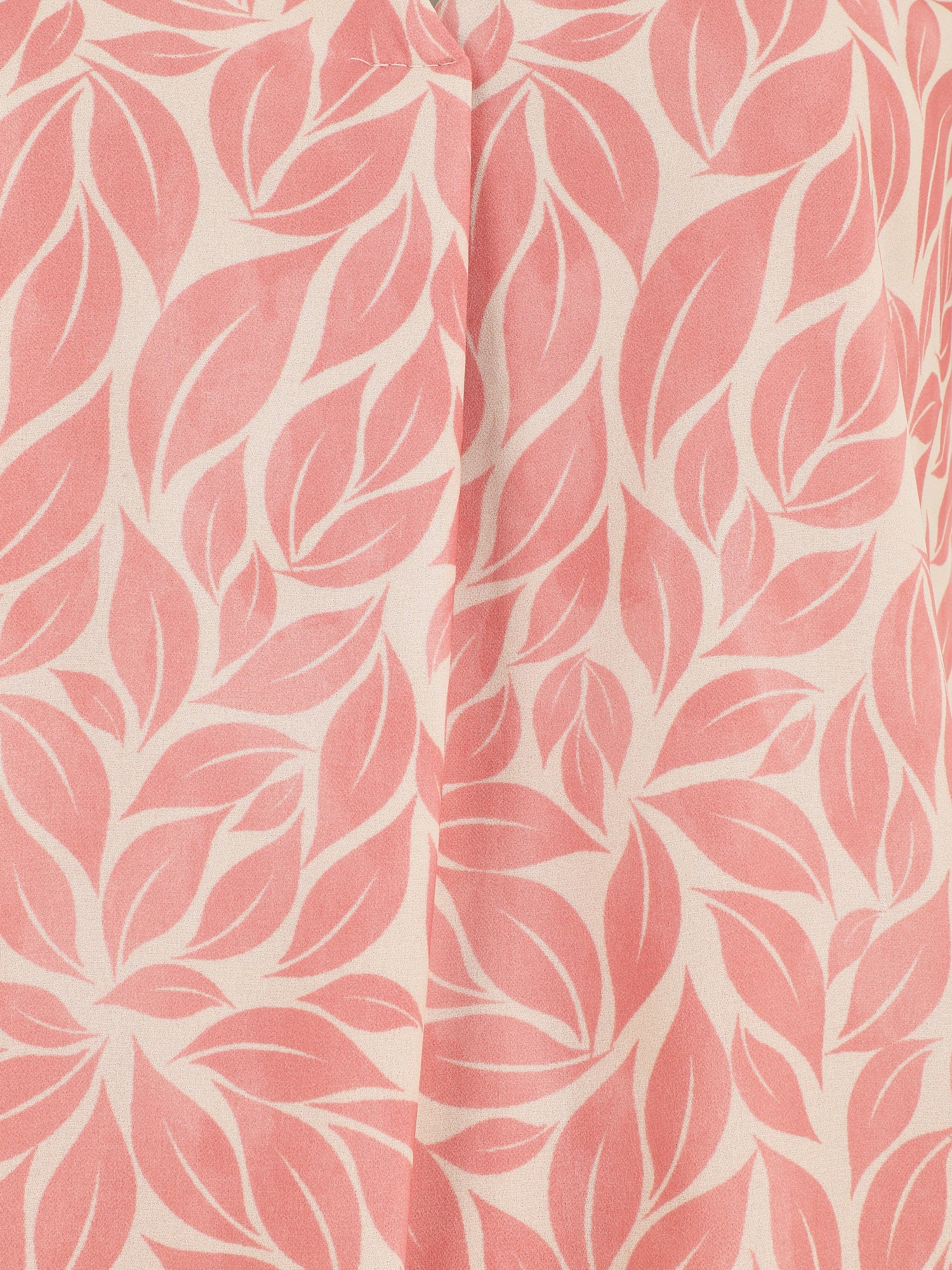 Top à mancherons col V imprimé feuilles - Rose - 3