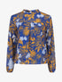 Blouse manches longues à col rond et imprimé floral - Bleu électrique/jaune - 1