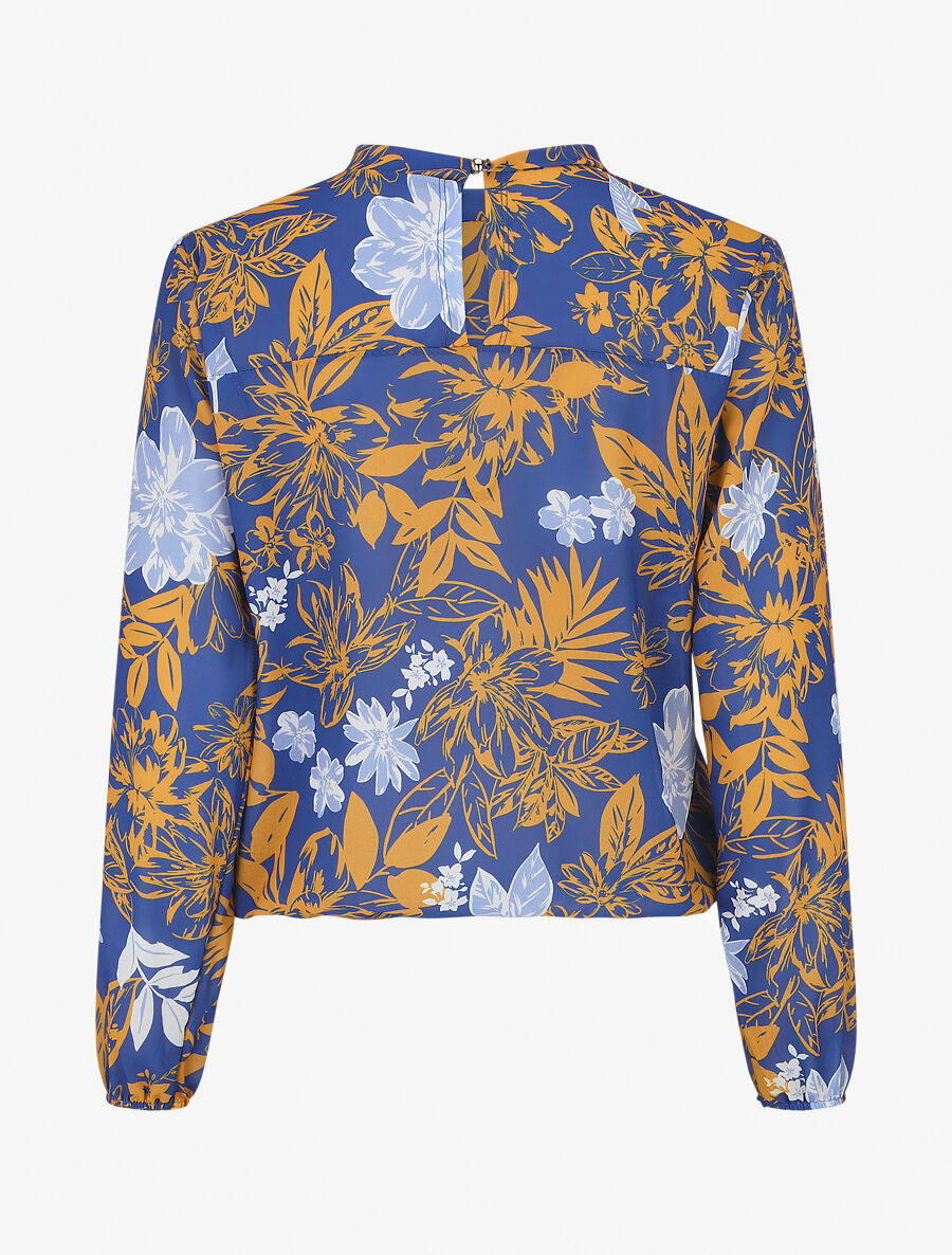 Blouse manches longues à col rond et imprimé floral - Bleu électrique/jaune - 2