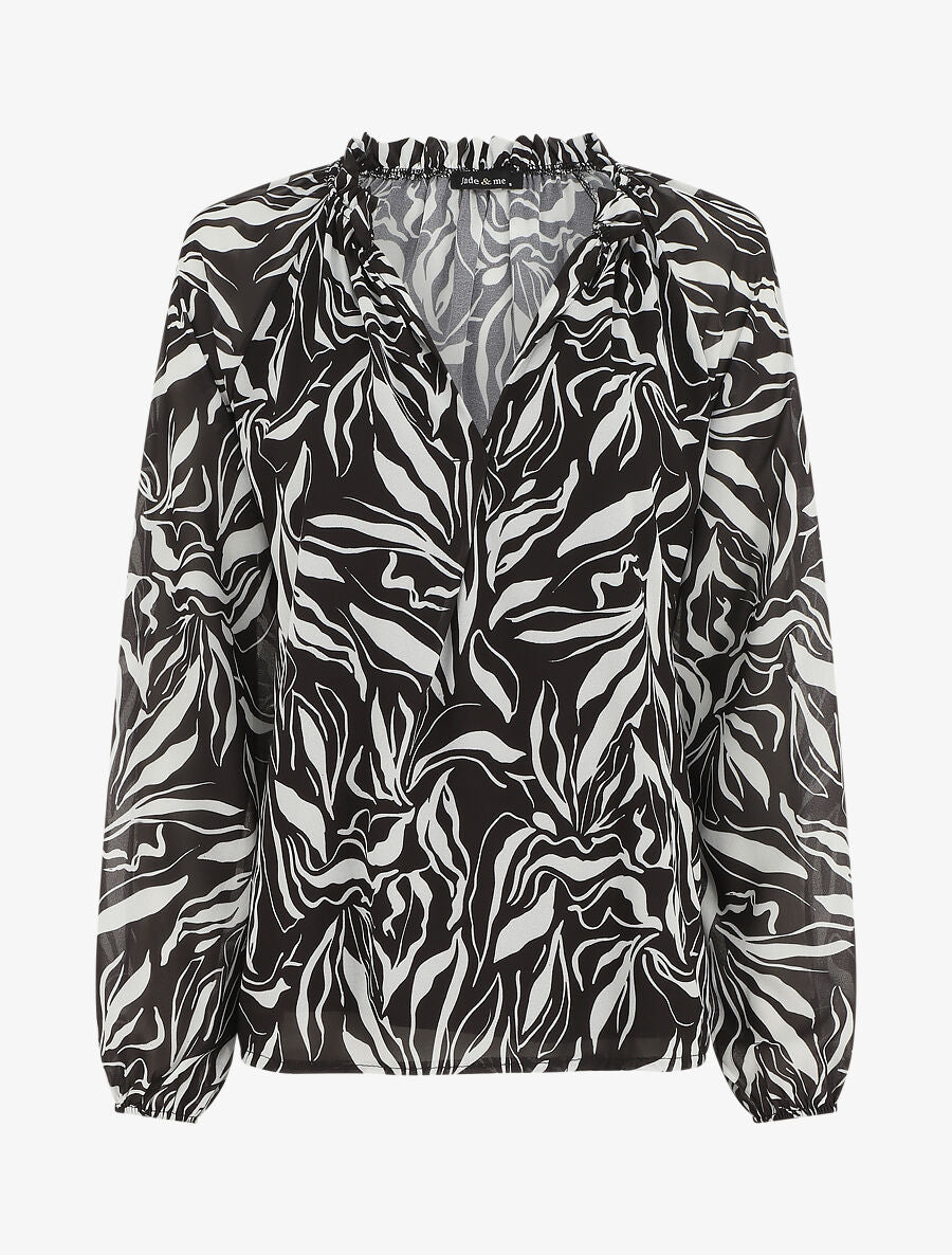 Blouse ample manches longues à imprimé fantaisie - Noir - 1