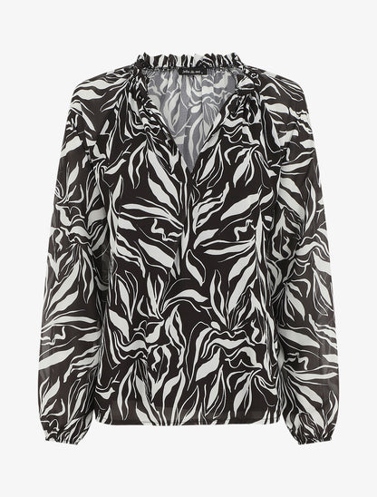 Blouse ample manches longues à imprimé fantaisie - Noir - 1