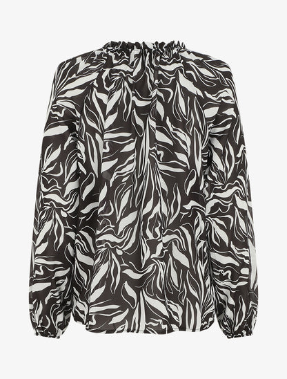 Blouse ample manches longues à imprimé fantaisie - Noir - 2