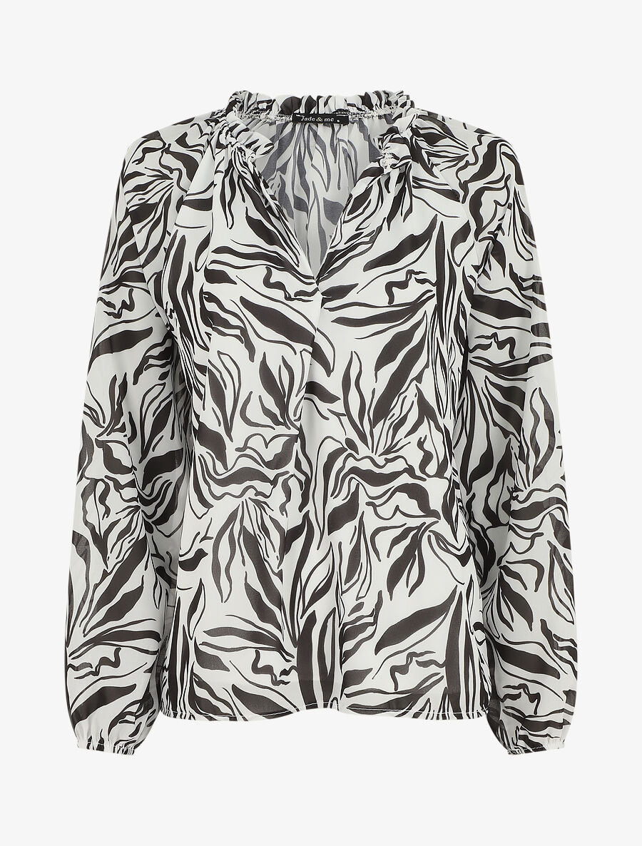 Blouse ample manches longues à imprimé fantaisie - Blanc - 1