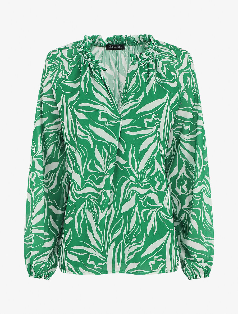 Blouse ample manches longues à imprimé fantaisie - Vert - 1