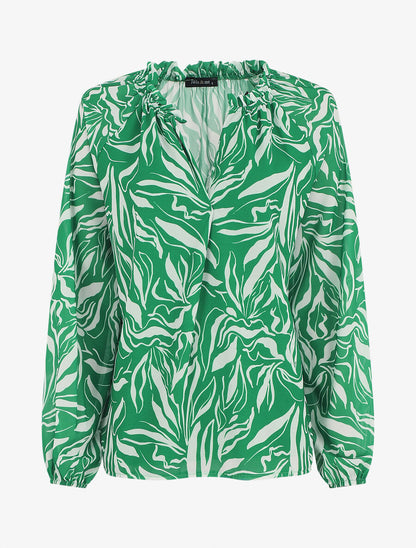 Blouse ample manches longues à imprimé fantaisie - Vert - 1