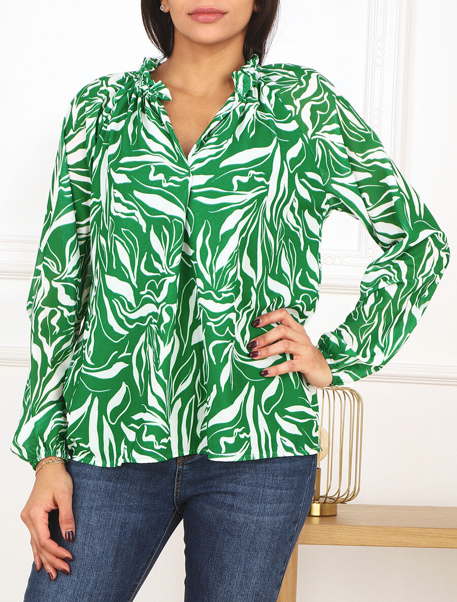 Blouse ample manches longues à imprimé fantaisie - Vert - 4