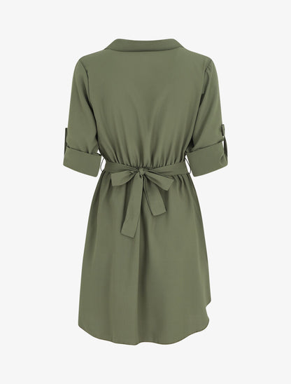 Robe chemise courte évasée - Kaki - 2