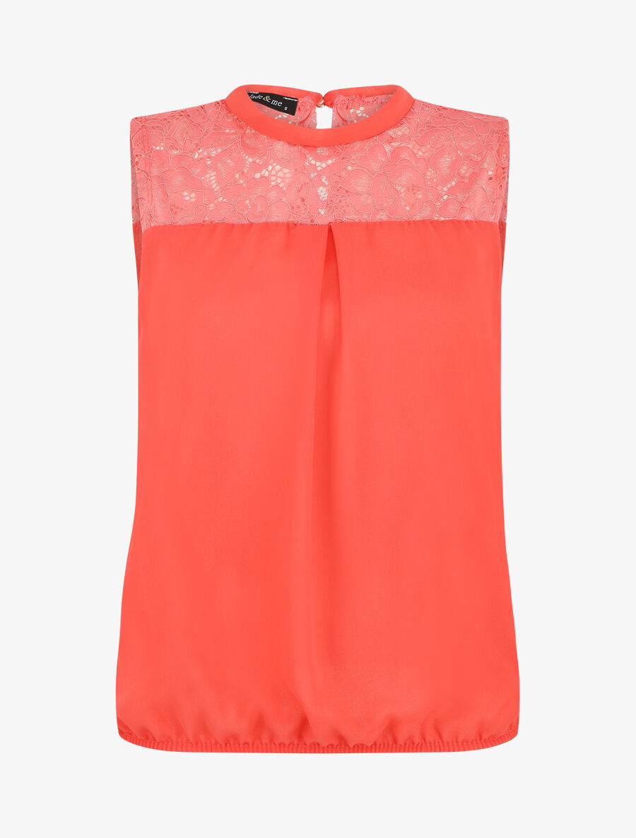 Top sans manches à épaules en dentelle - Corail - 1