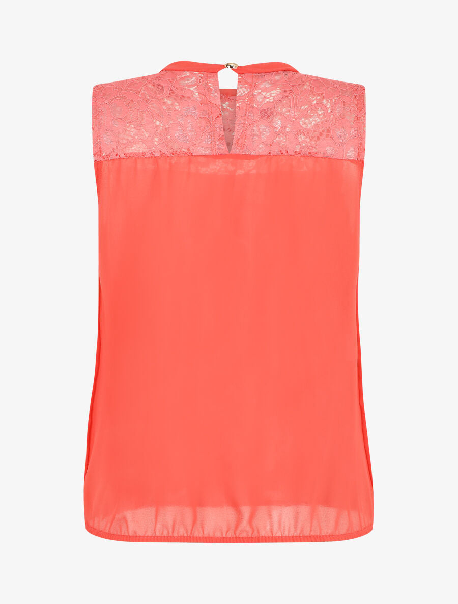 Top sans manches à épaules en dentelle - Corail - 2